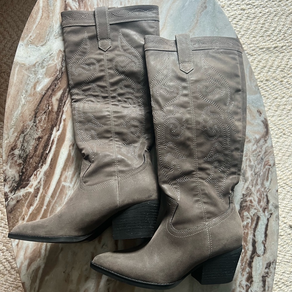 Vici Taupe Knee-High Western cowboy Boots taupe grey
